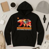 California Republic Logo Flower Floral Pattern Bear Hoodie thumb 3