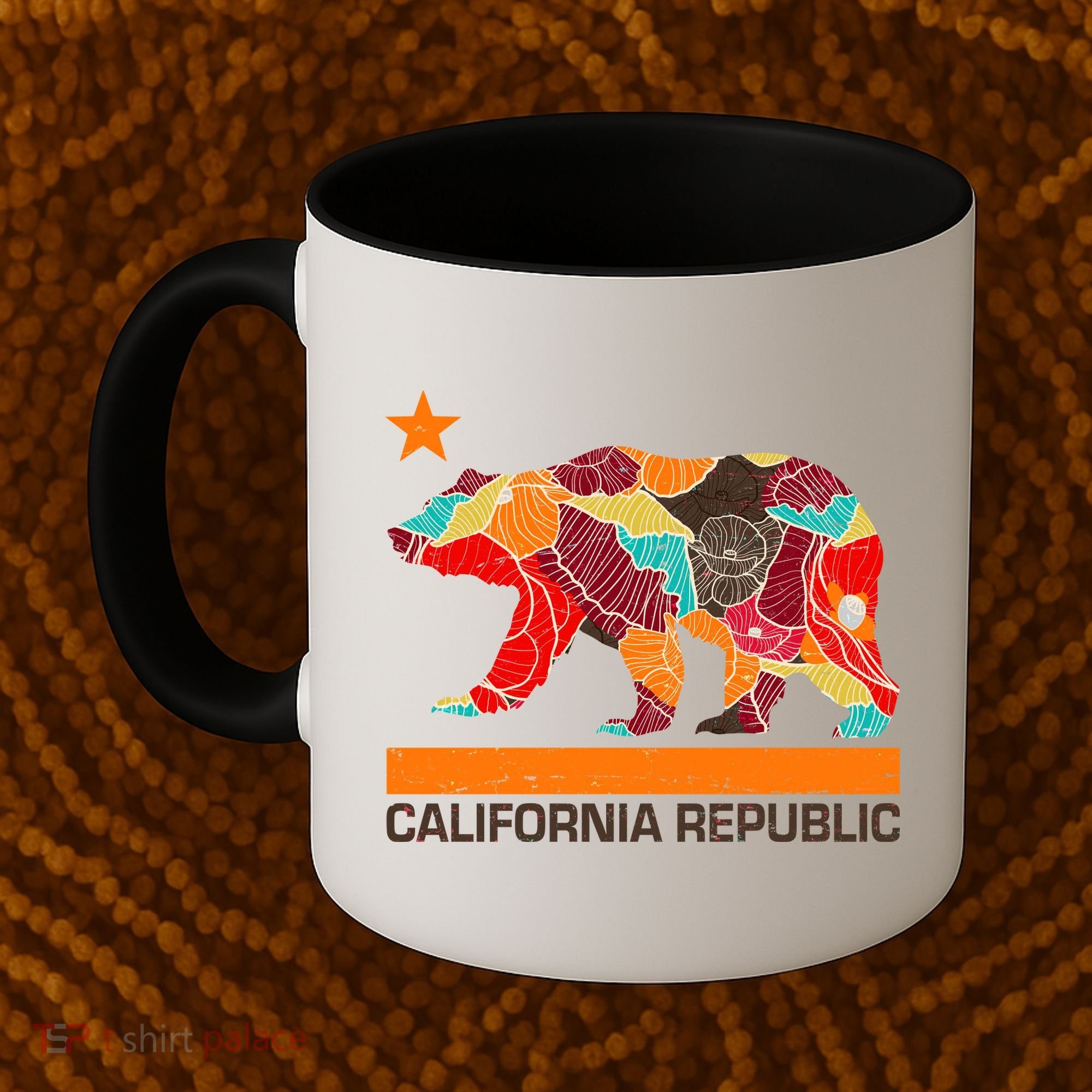 California Republic Logo Flower Floral Pattern Bear Coffee Mug