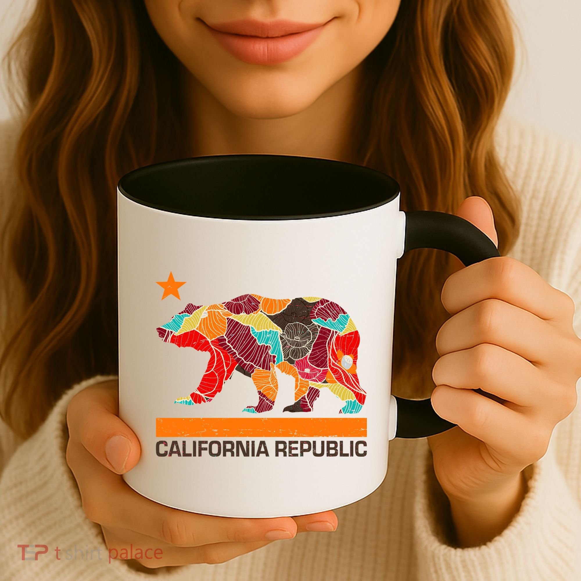 California Republic Logo Flower Floral Pattern Bear Coffee Mug