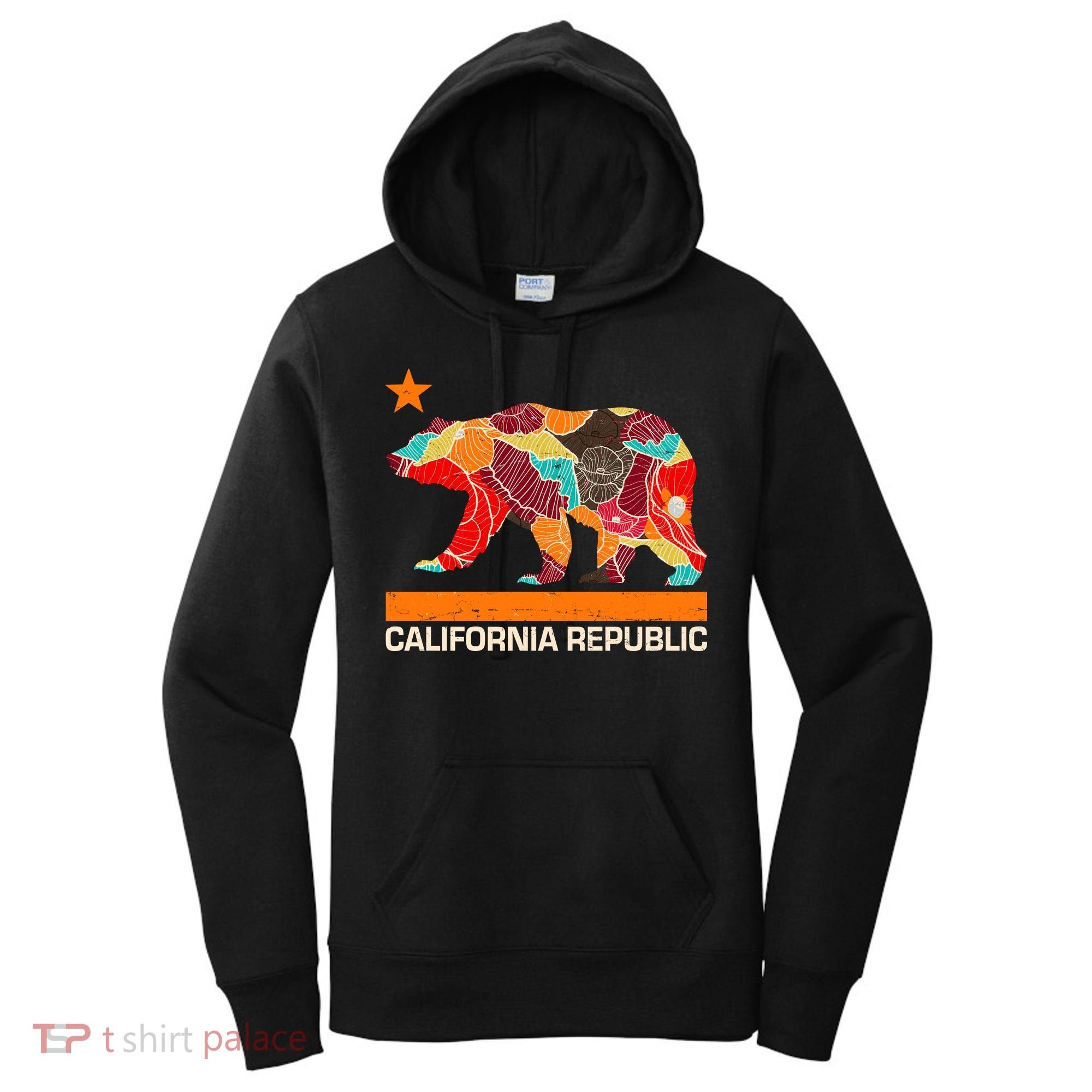 California Republic Logo Flower Floral Pattern Bear Women's Hoodie