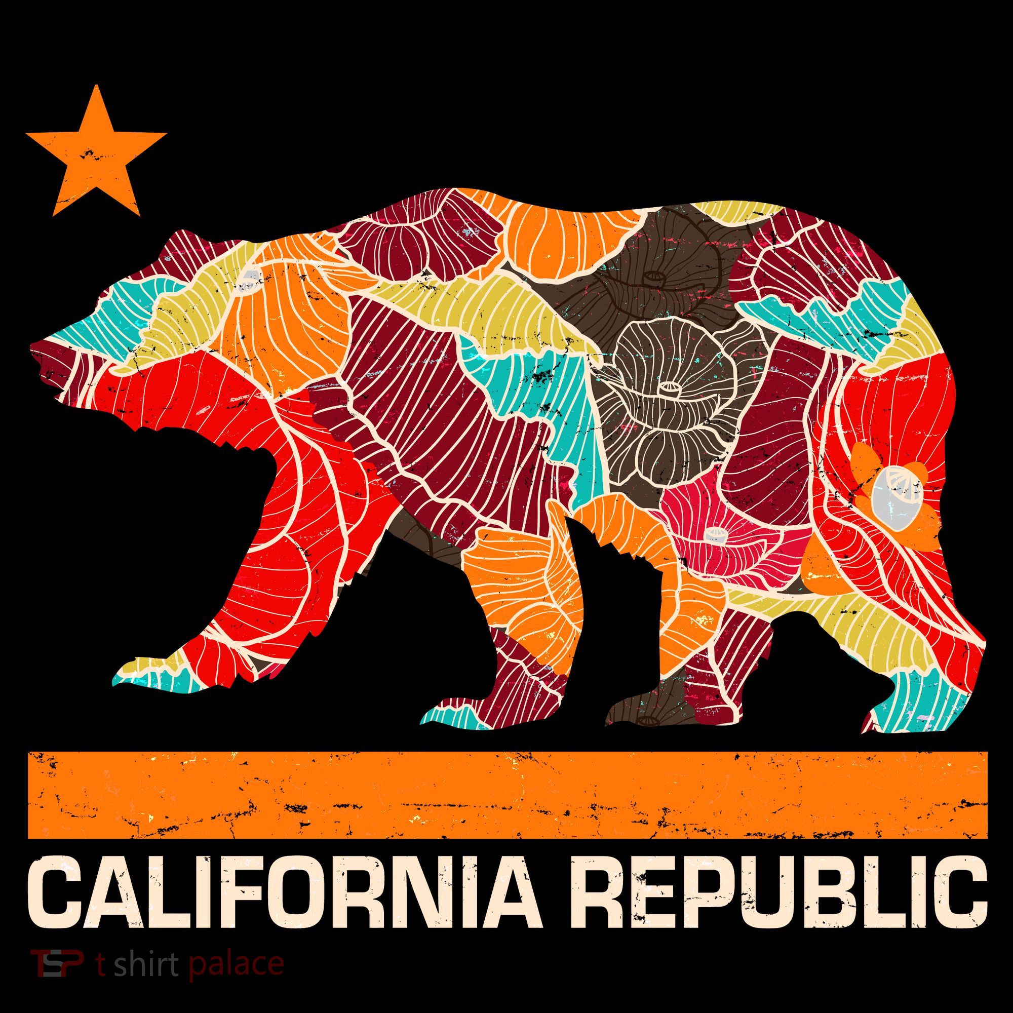 California Republic Logo Flower Floral Pattern Bear Women's Hoodie