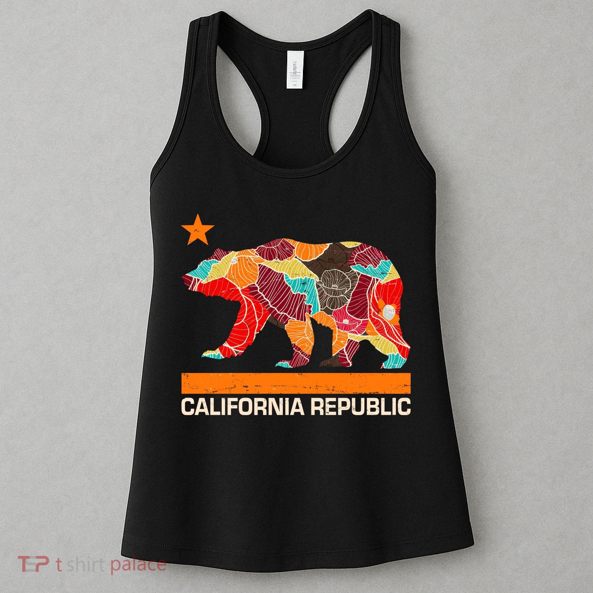 California Republic Logo Flower Floral Pattern Bear Women's Tank Top