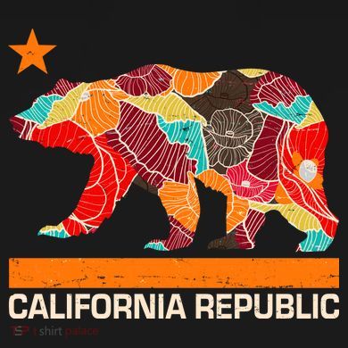 California Republic Logo Flower Floral Pattern Bear Tie-Dye Long Sleeve Shirt