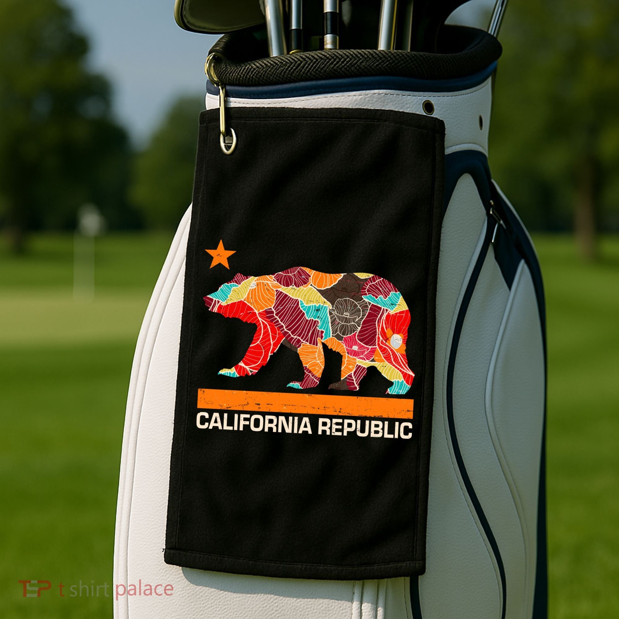 California Republic Logo Flower Floral Pattern Bear Golf Towel