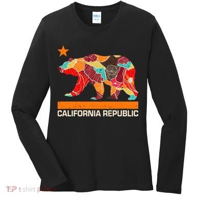 California Republic Logo Flower Floral Pattern Bear Women's Long Sleeve Shirt