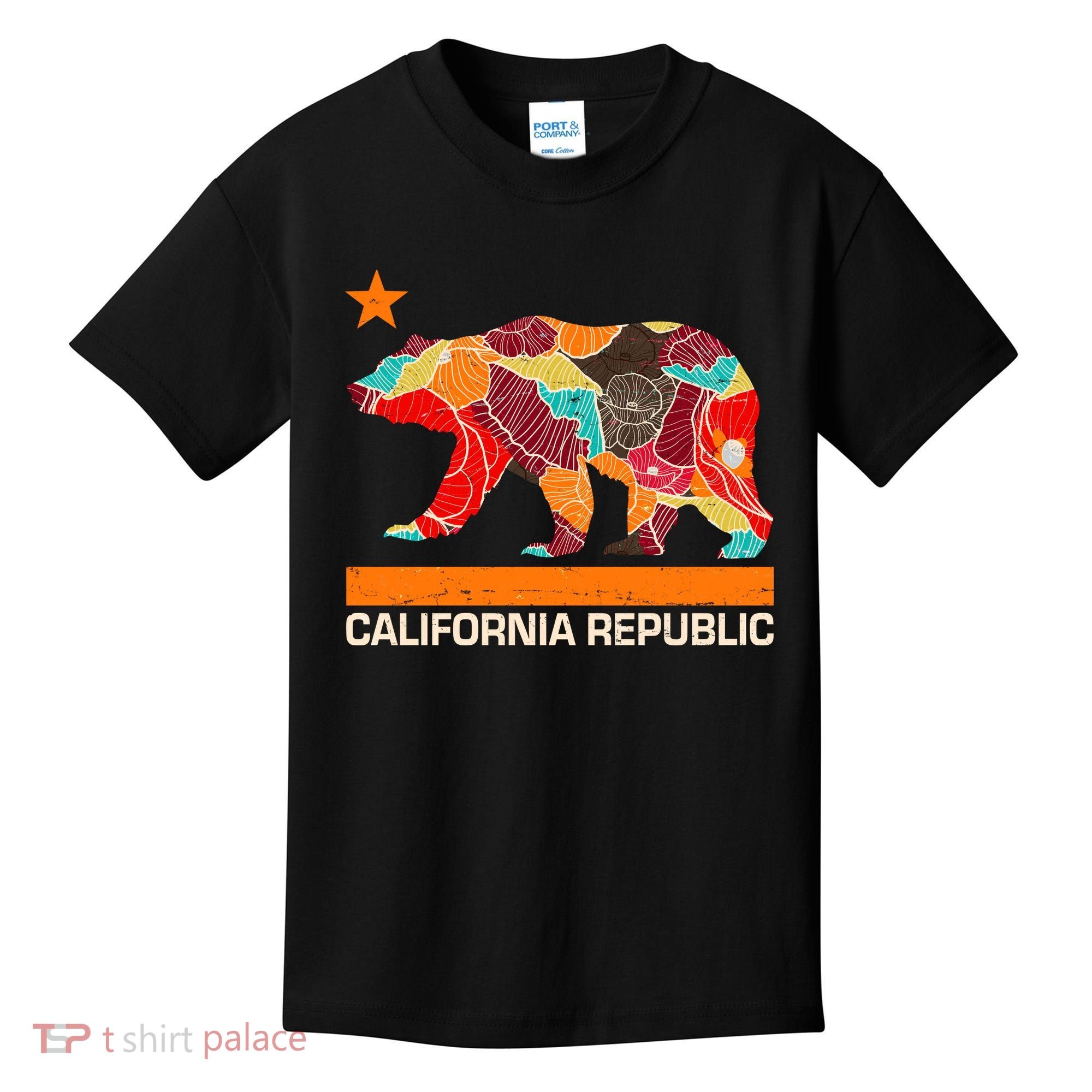 California Republic Logo Flower Floral Pattern Bear Kids T-Shirt