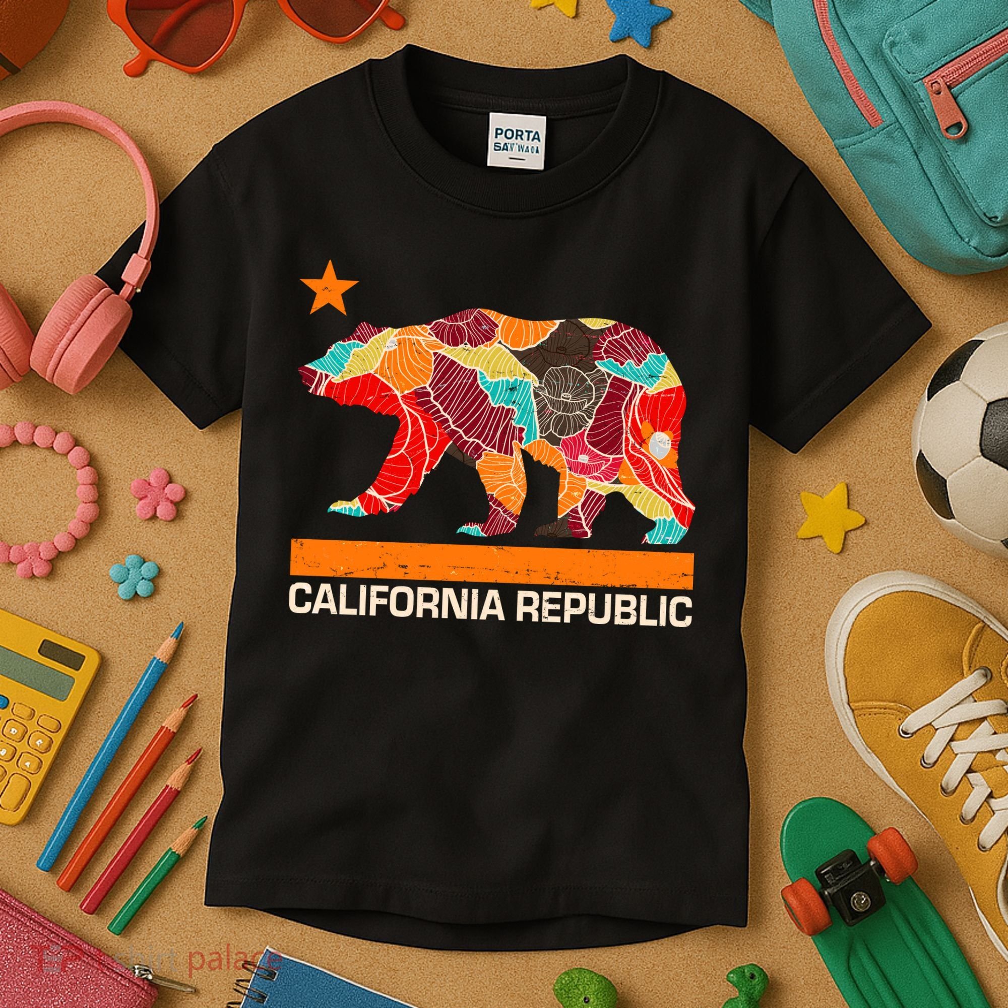 California Republic Logo Flower Floral Pattern Bear Kids T-Shirt