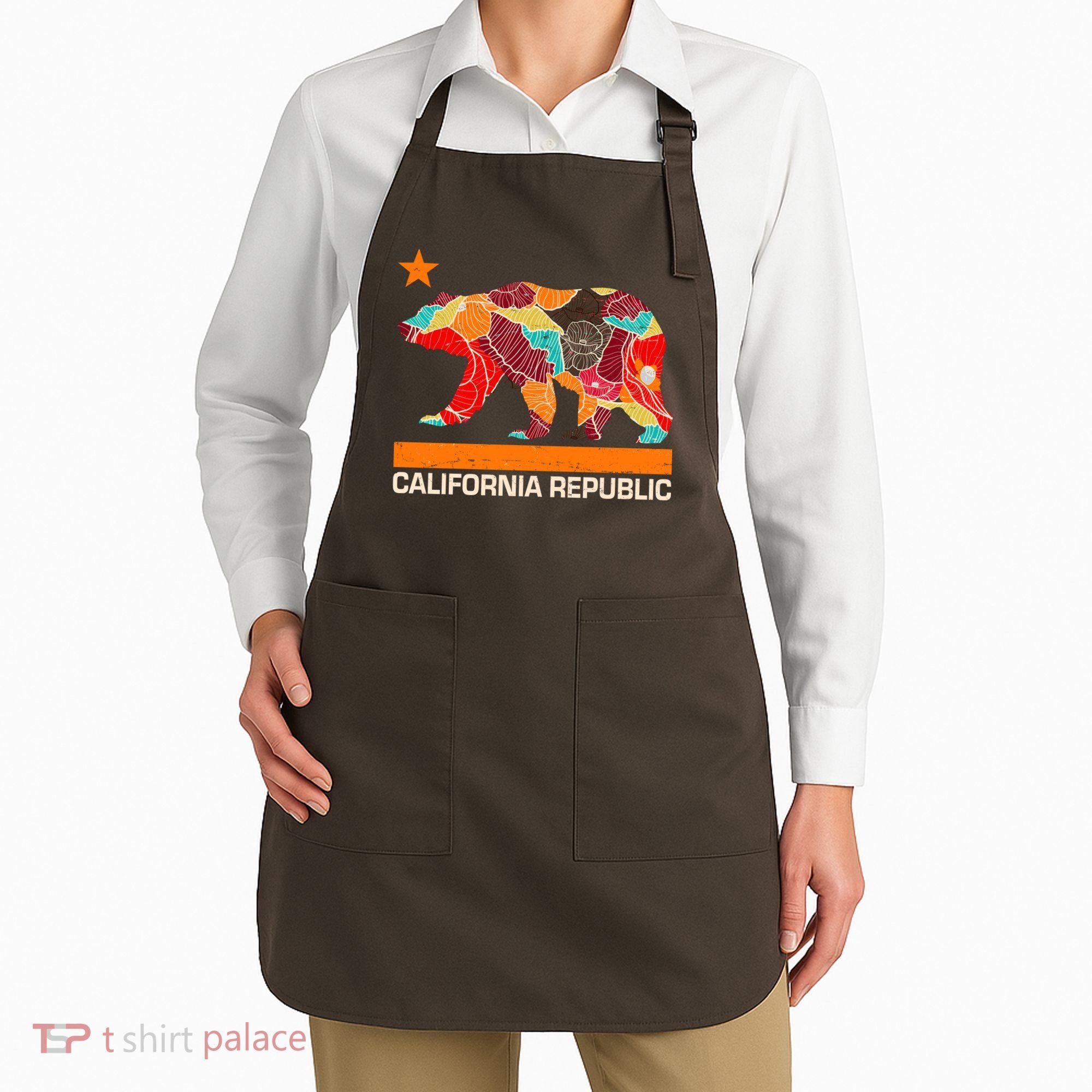 California Republic Logo Flower Floral Pattern Bear Apron