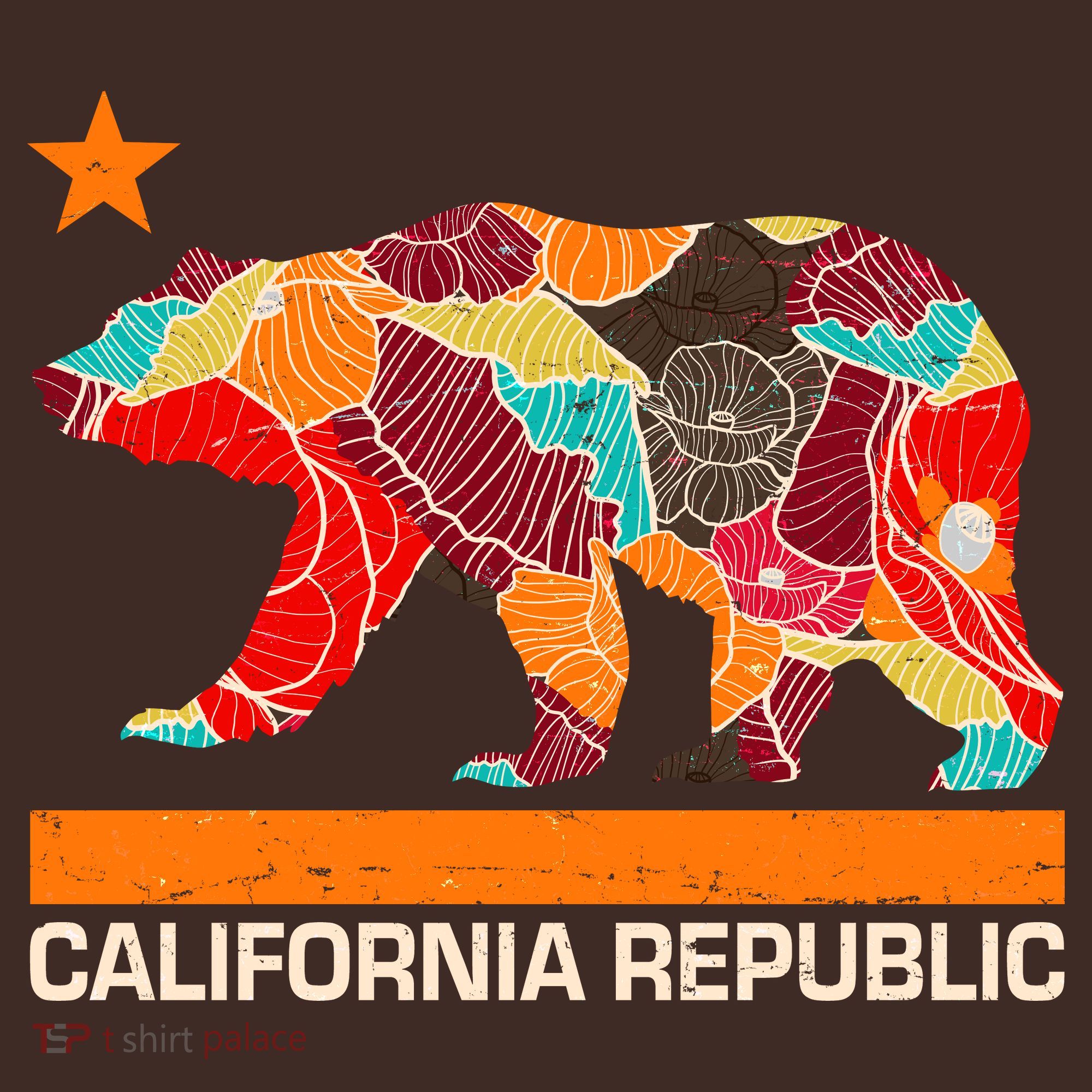 California Republic Logo Flower Floral Pattern Bear T-Shirt
