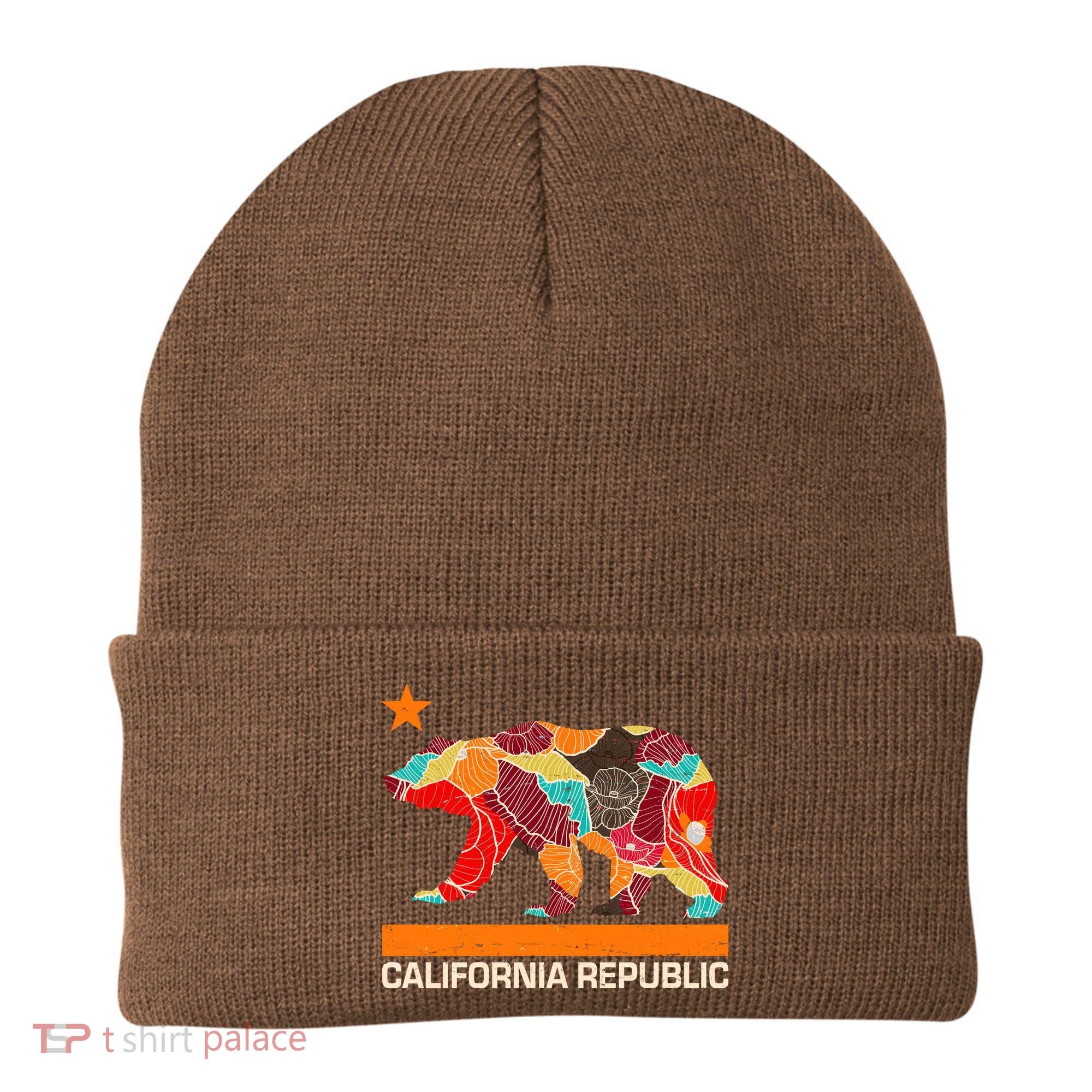 California Republic Logo Flower Floral Pattern Bear Beanie