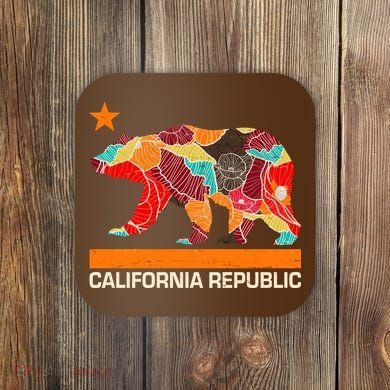 California Republic Logo Flower Floral Pattern Bear Coaster