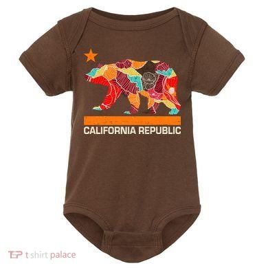 California Republic Logo Flower Floral Pattern Bear Baby Bodysuit