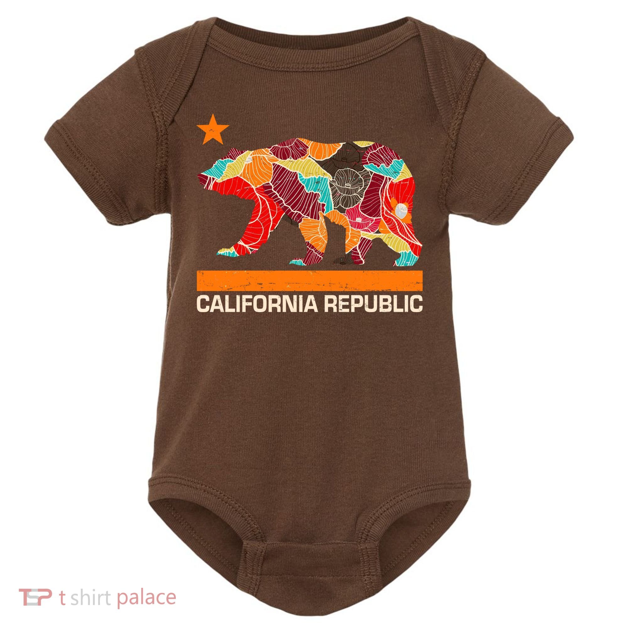 California Republic Logo Flower Floral Pattern Bear Baby Bodysuit