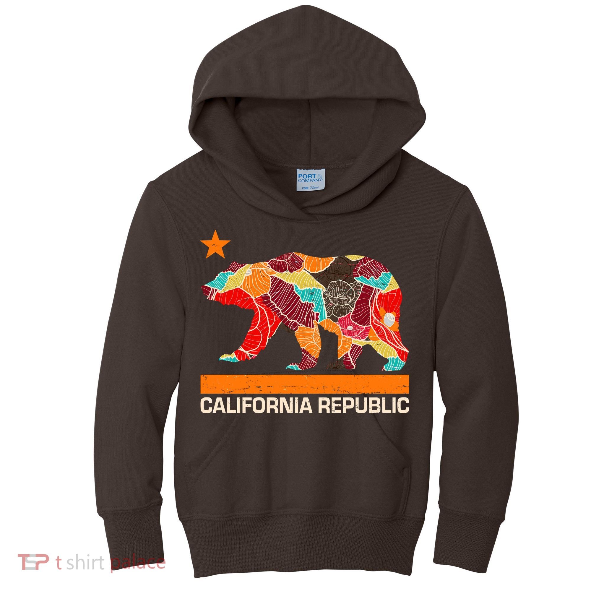 California Republic Logo Flower Floral Pattern Bear Kids Hoodie
