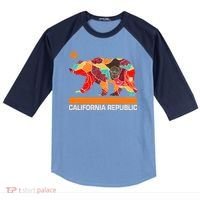California Republic Logo Flower Floral Pattern Bear Raglan Baseball Sleeve Shirt thumb 0
