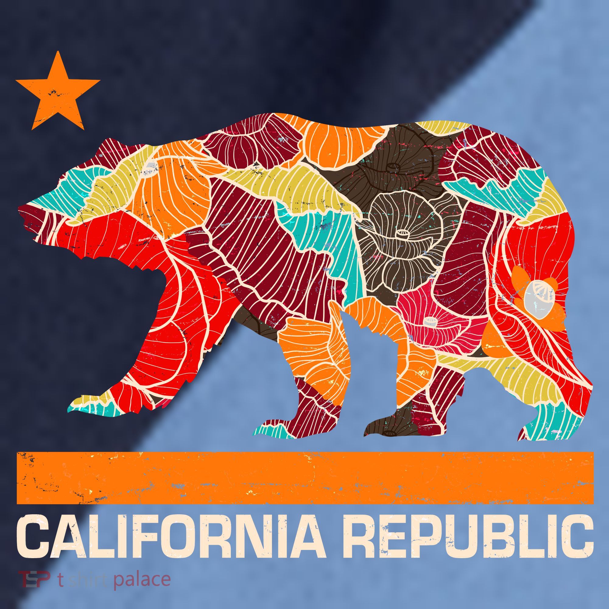 California Republic Logo Flower Floral Pattern Bear Raglan Baseball Sleeve Shirt