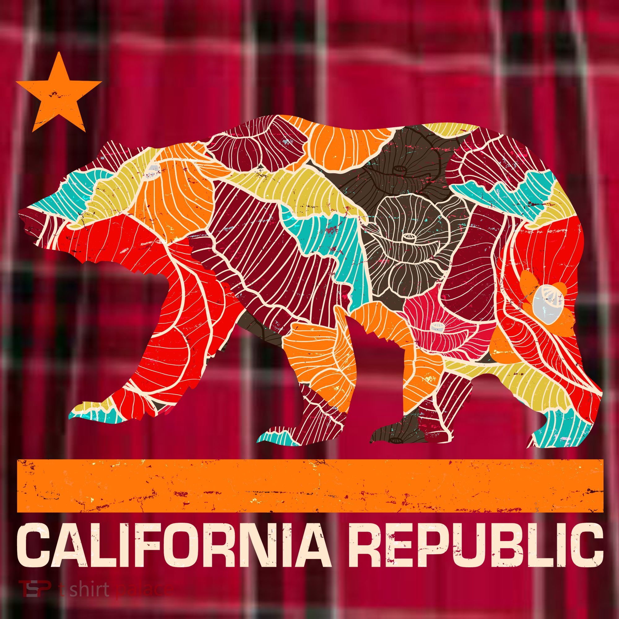 California Republic Logo Flower Floral Pattern Bear Men's Flannel Plaid Pajama Pants