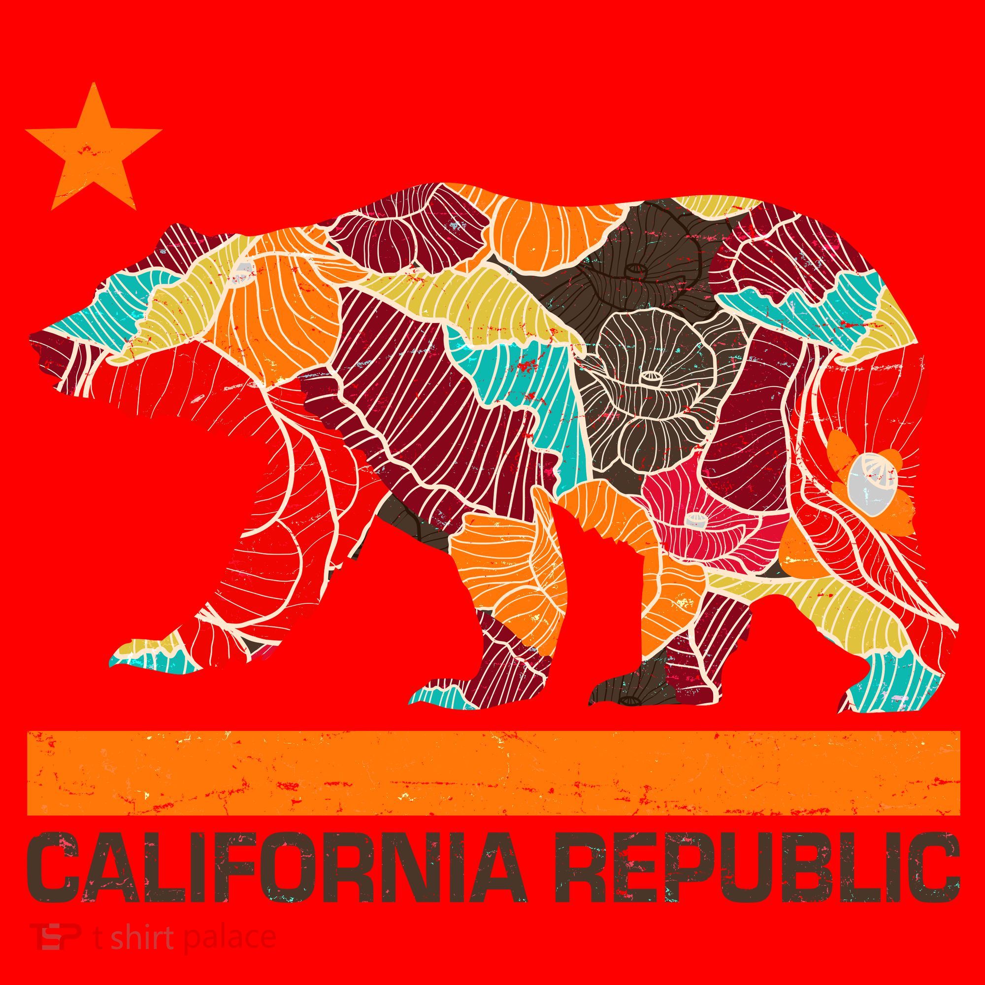 California Republic Logo Flower Floral Pattern Bear Santa Hat