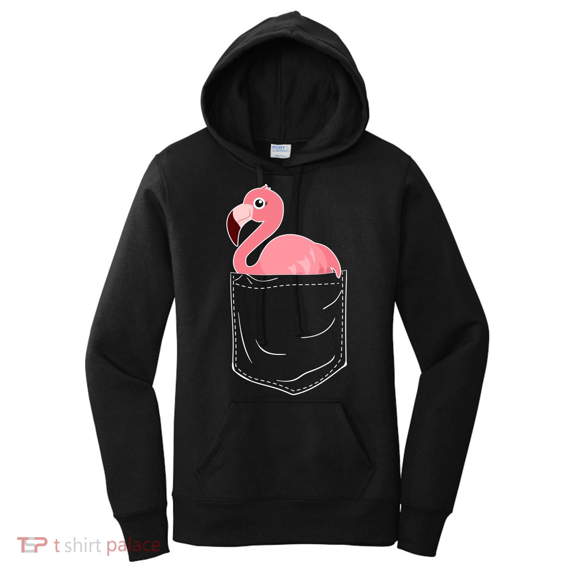Cute Adorable Mini Flamingo in Pocket Women's Hoodie