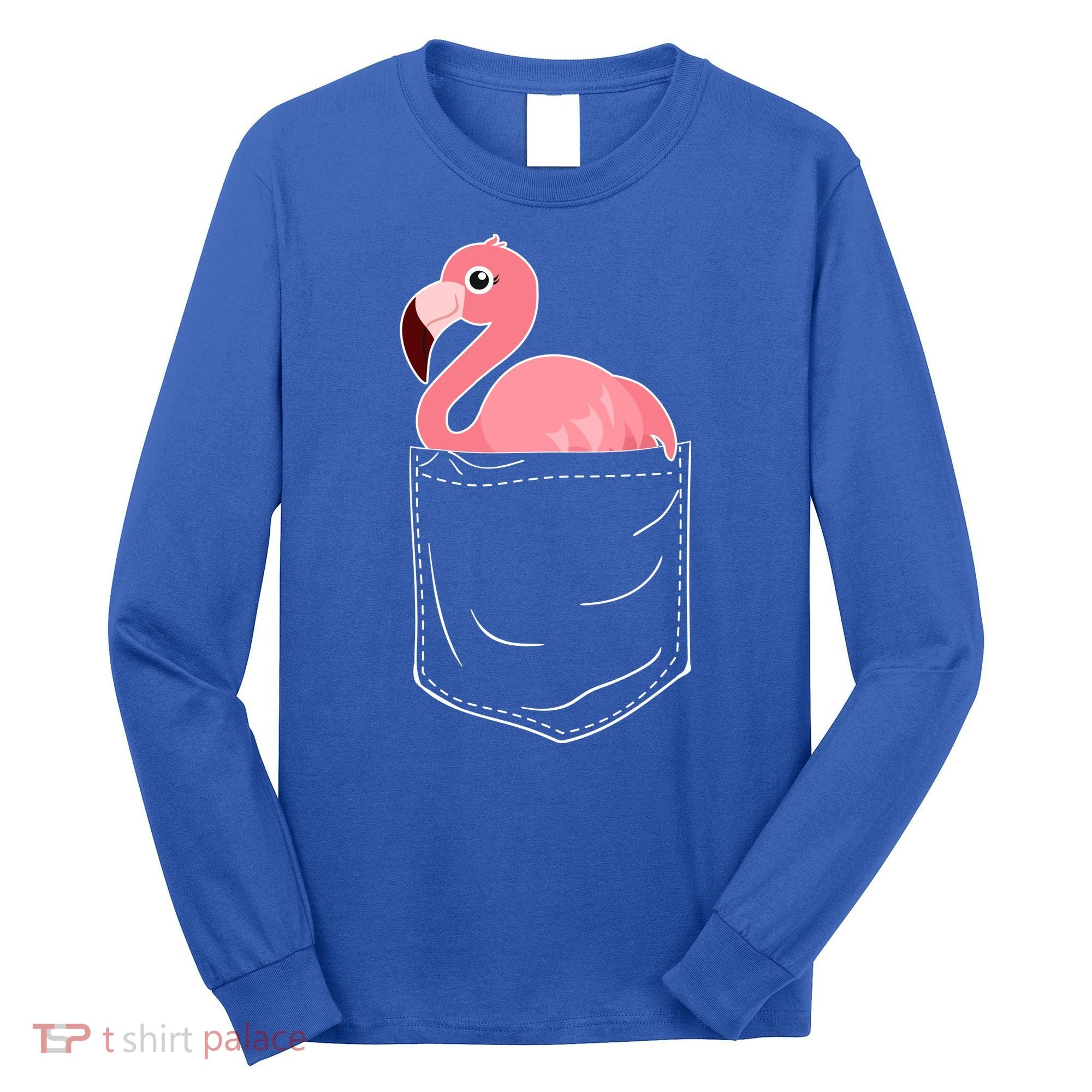 Cute Adorable Mini Flamingo in Pocket Long Sleeve Shirt