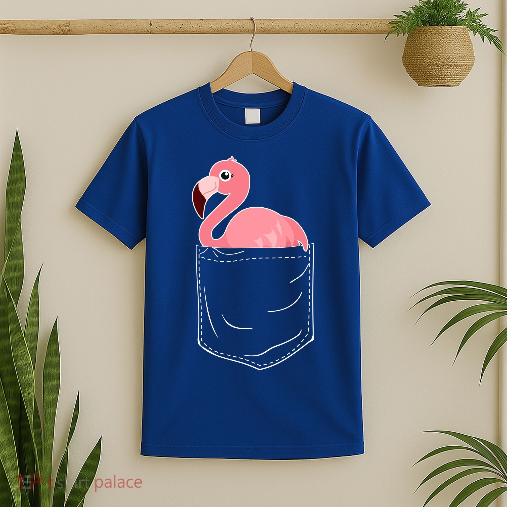 Cute Adorable Mini Flamingo in Pocket T-Shirt