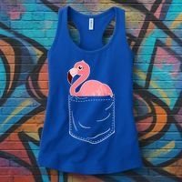 Cute Adorable Mini Flamingo in Pocket Women's Tank Top thumb 3
