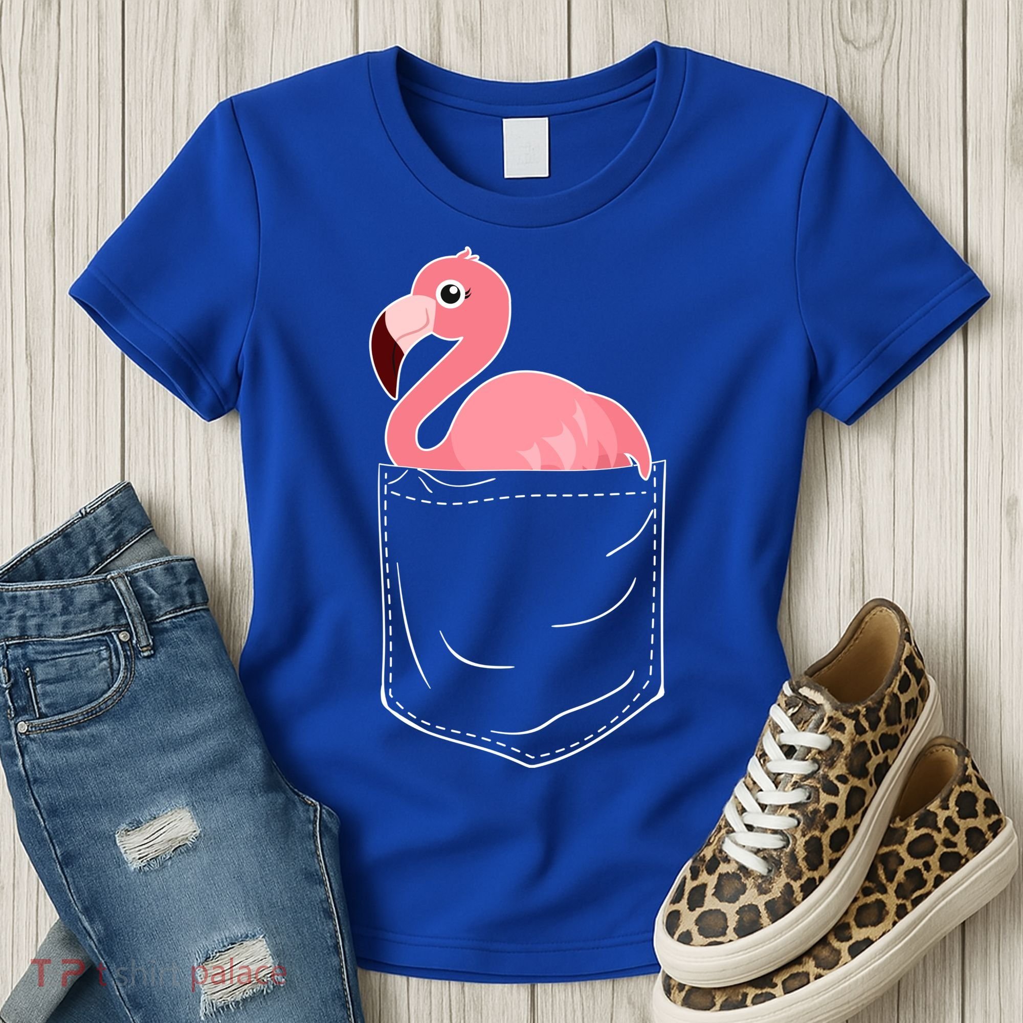 Cute Adorable Mini Flamingo in Pocket Women's T-Shirt