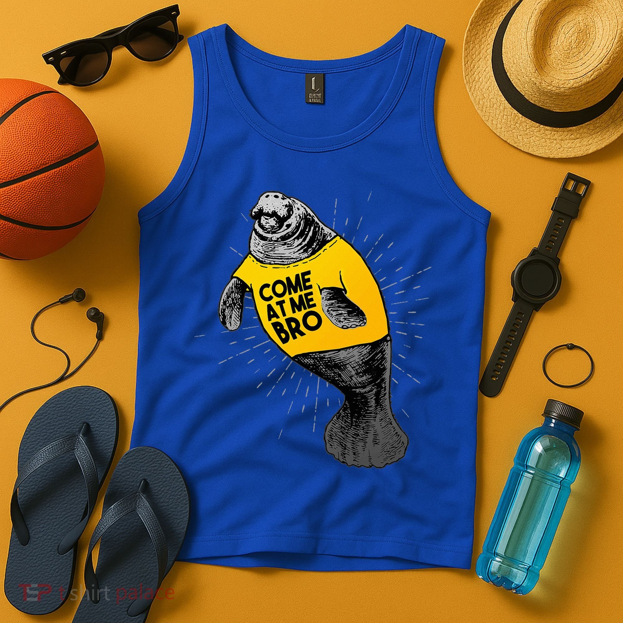 Come At Me Bro Manatee With Yellow Top Tank Top