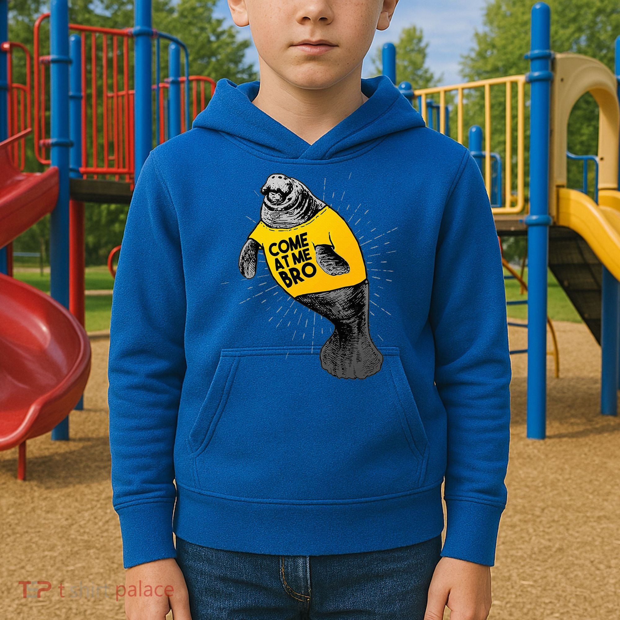 Come At Me Bro Manatee With Yellow Top Kids Hoodie