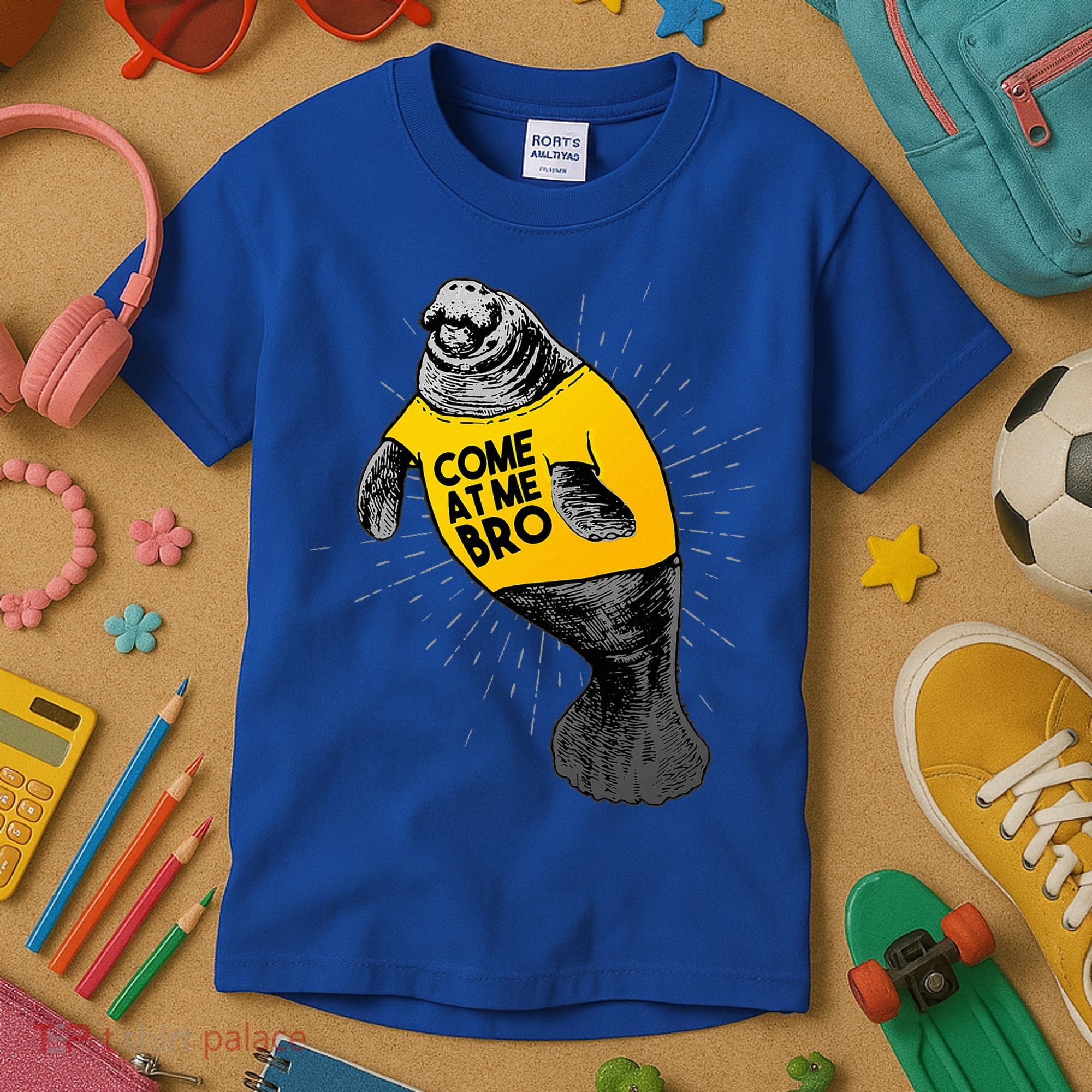 Come At Me Bro Manatee With Yellow Top Kids T-Shirt