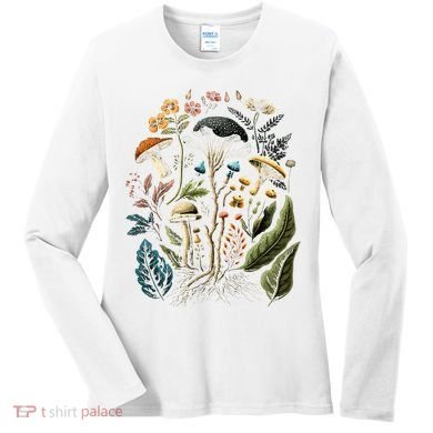 Cottagecore Aesthetic Mushrooms And Plants Women's Long Sleeve Shirt
