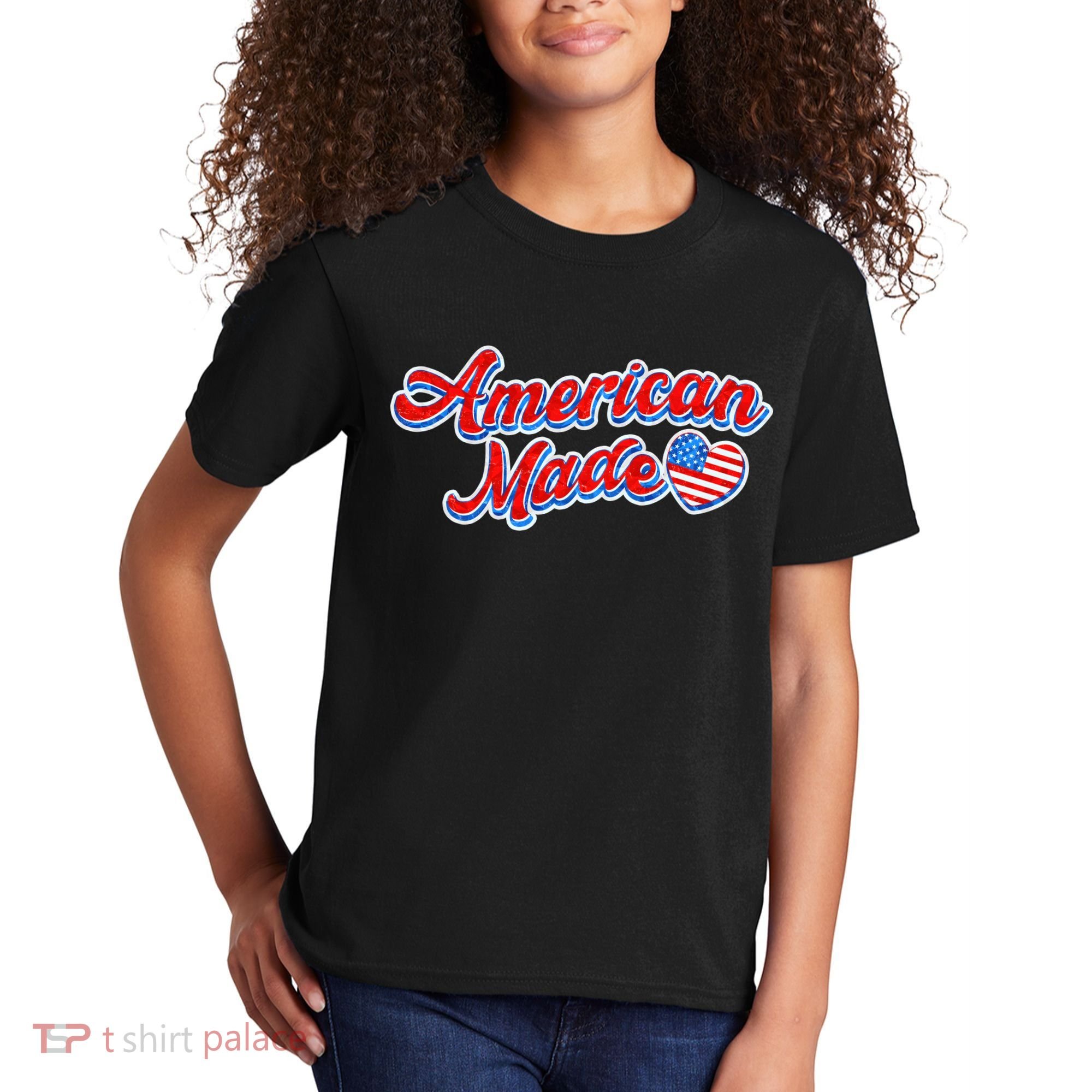 Cute American Made American USA Flag Heart Kids T-Shirt