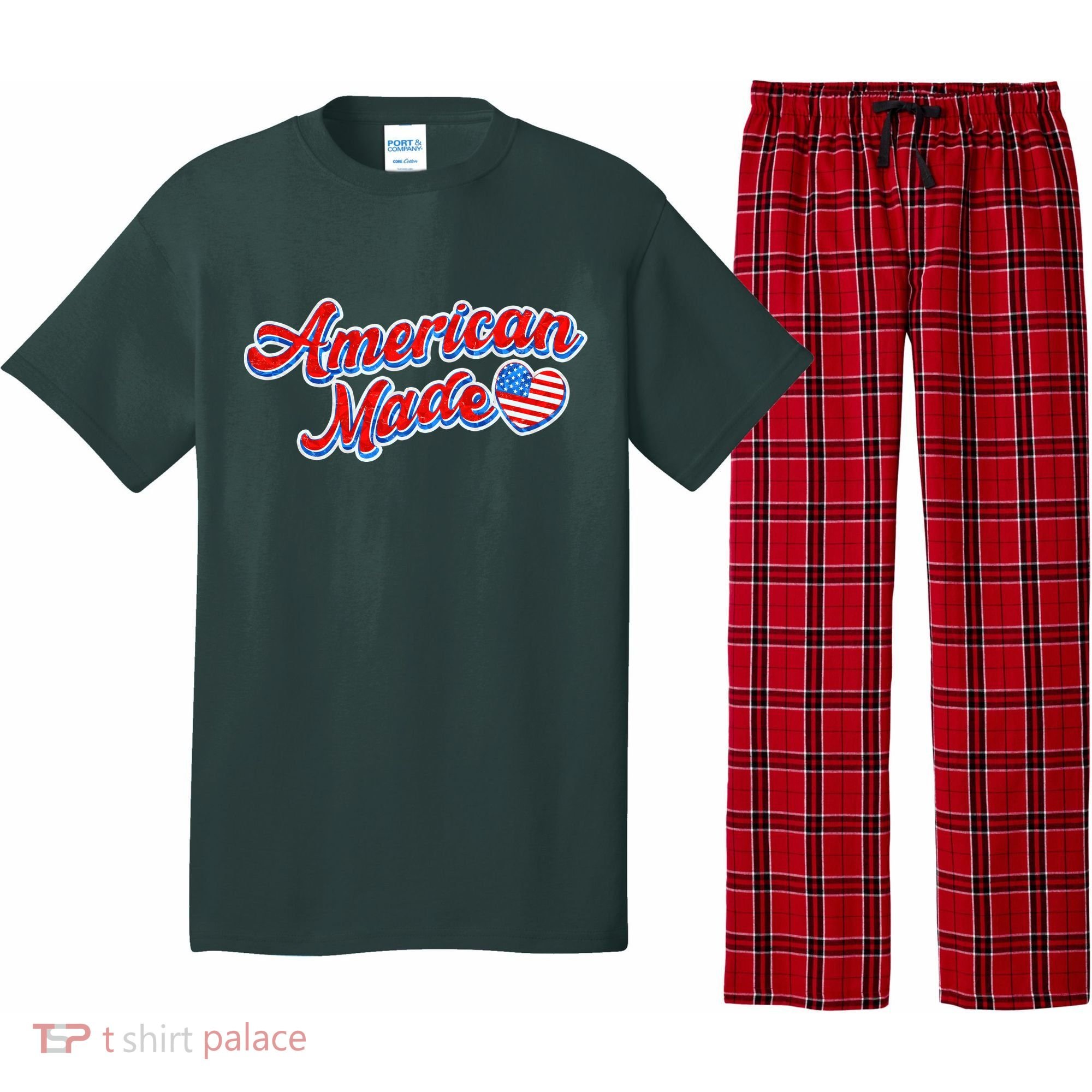 Cute American Made American USA Flag Heart Pajama Set