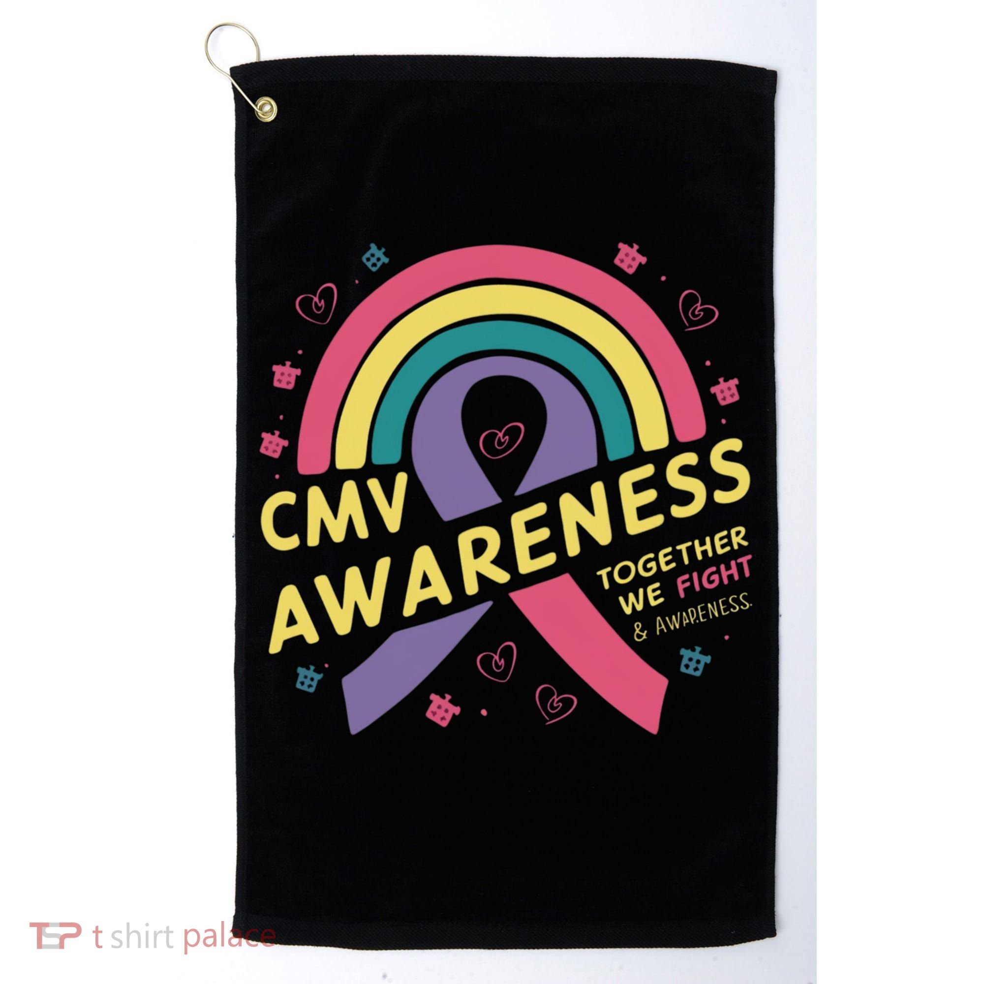 Cmv Awareness Month Ribbon Cmv Awareness Month Rainbow 2024 Gift Golf Towel