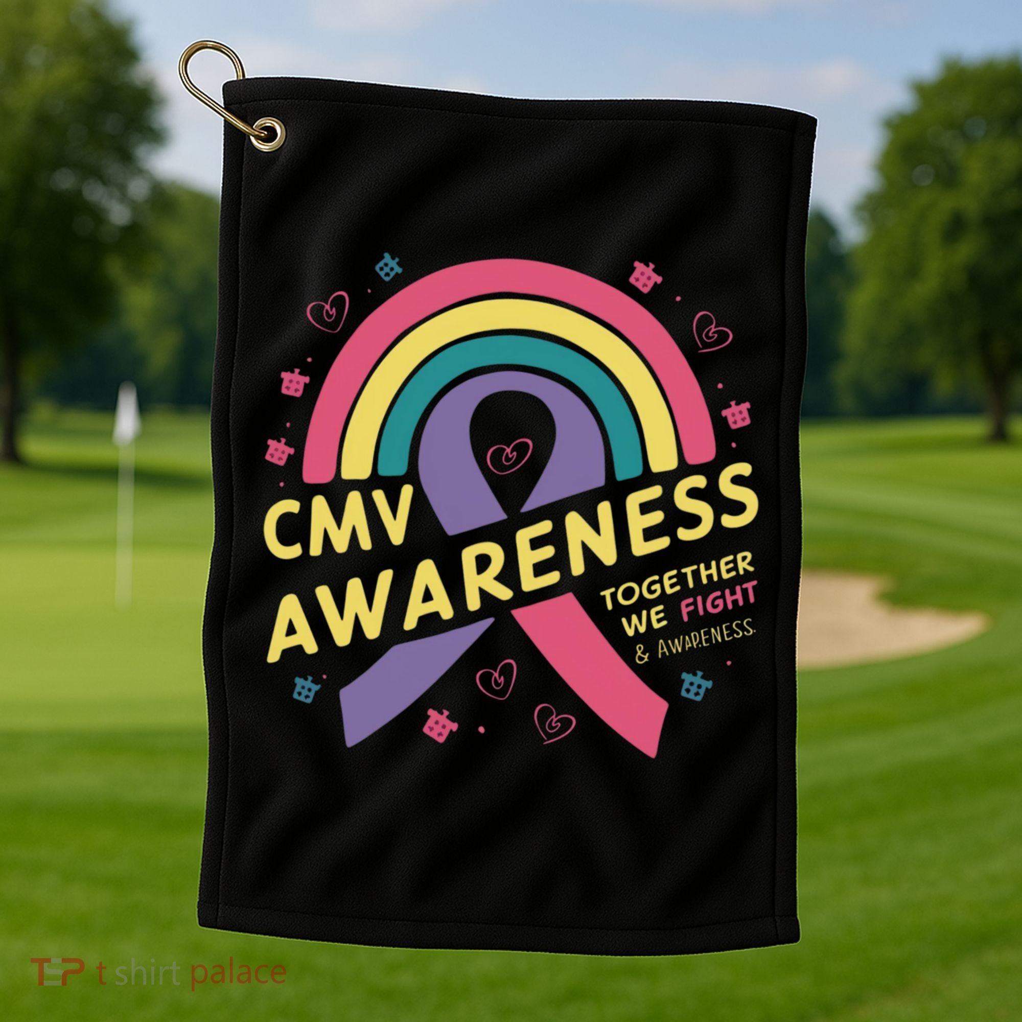 Cmv Awareness Month Ribbon Cmv Awareness Month Rainbow 2024 Gift Golf Towel