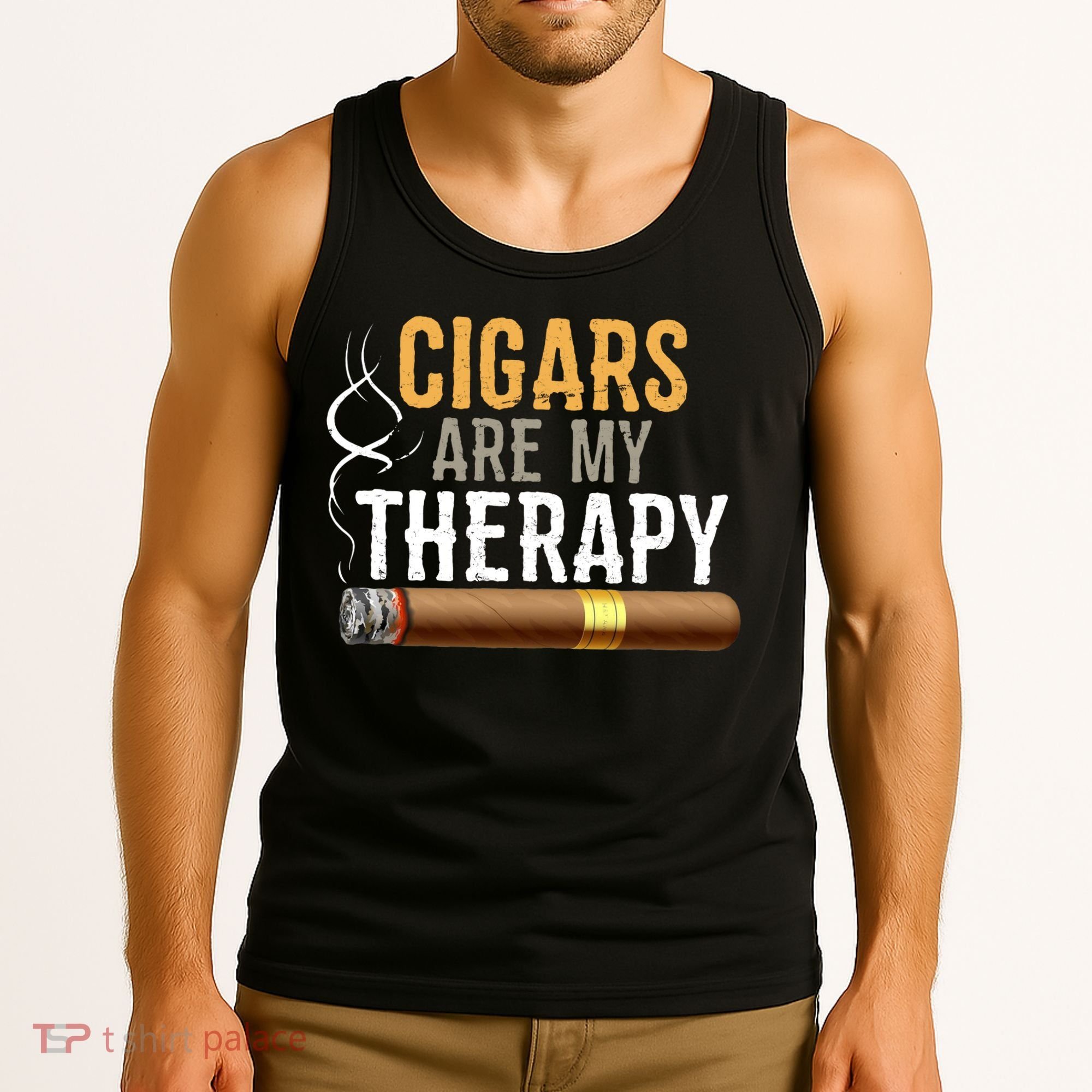 Cigars Are My Therapy Funny Humor Smoking Lover Tank Top