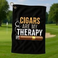 Cigars Are My Therapy Funny Humor Smoking Lover Golf Towel thumb 1