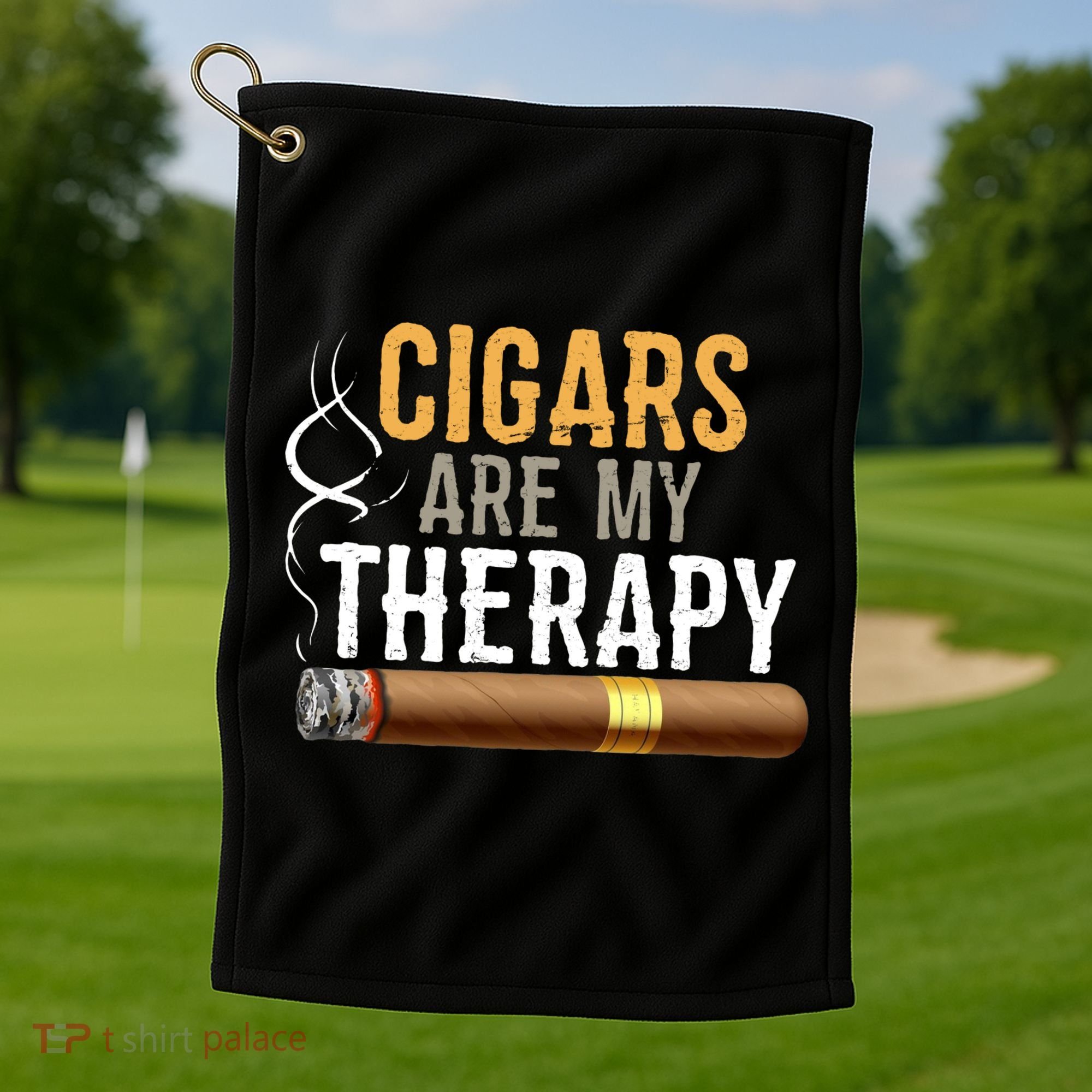 Cigars Are My Therapy Funny Humor Smoking Lover Golf Towel