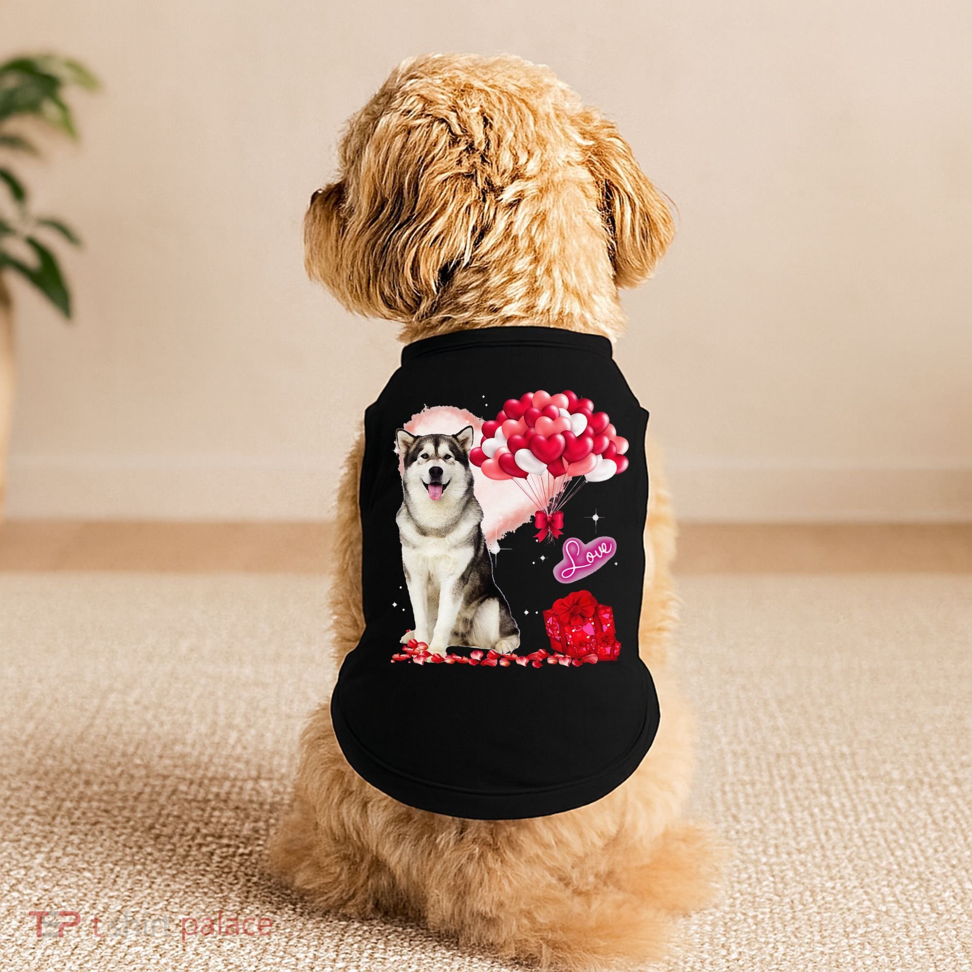 Cute Alaskan Malamute Balloon Heart Valentine's Day Doggie Tank