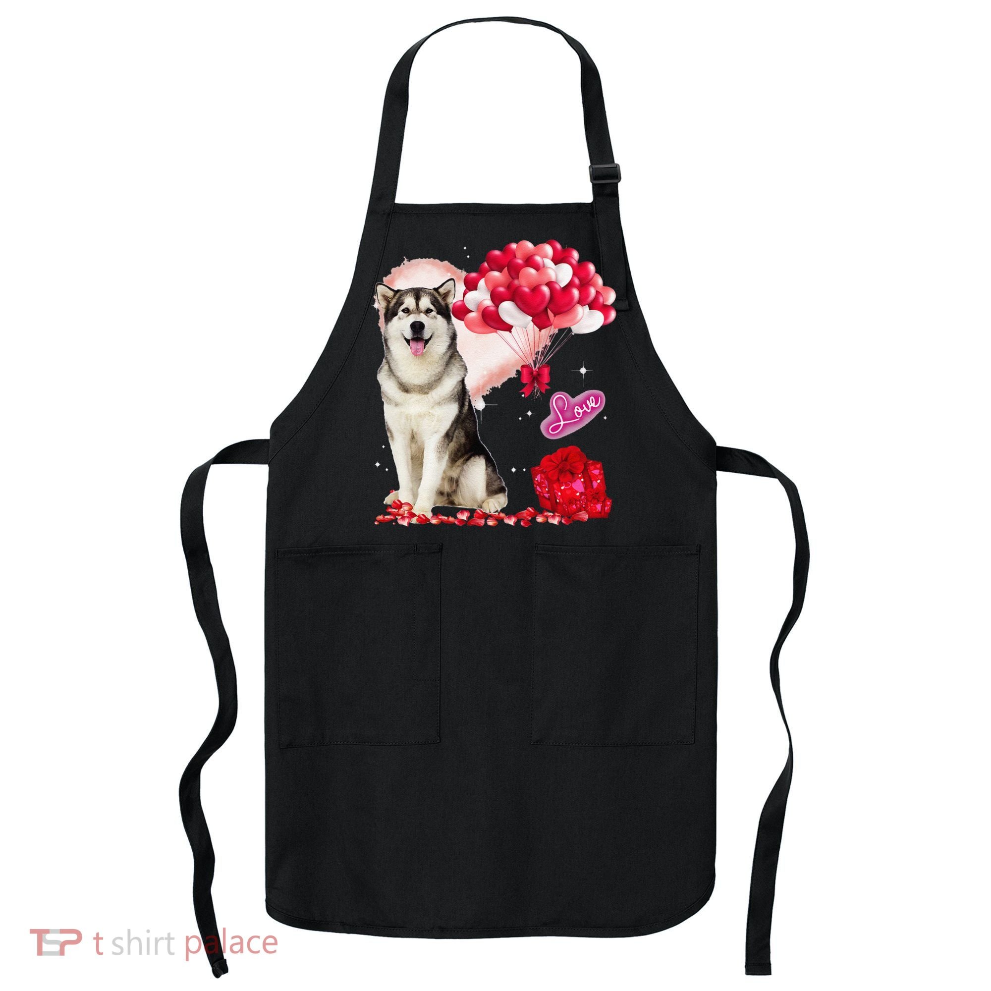 Cute Alaskan Malamute Balloon Heart Valentine's Day Apron