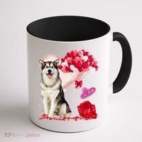 Cute Alaskan Malamute Balloon Heart Valentine's Day Coffee Mug thumb 1