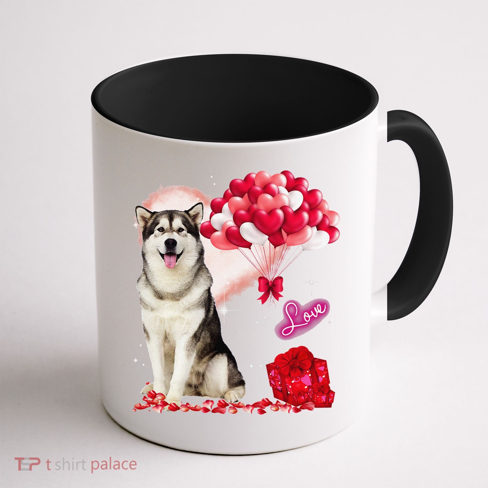 Cute Alaskan Malamute Balloon Heart Valentine's Day Coffee Mug