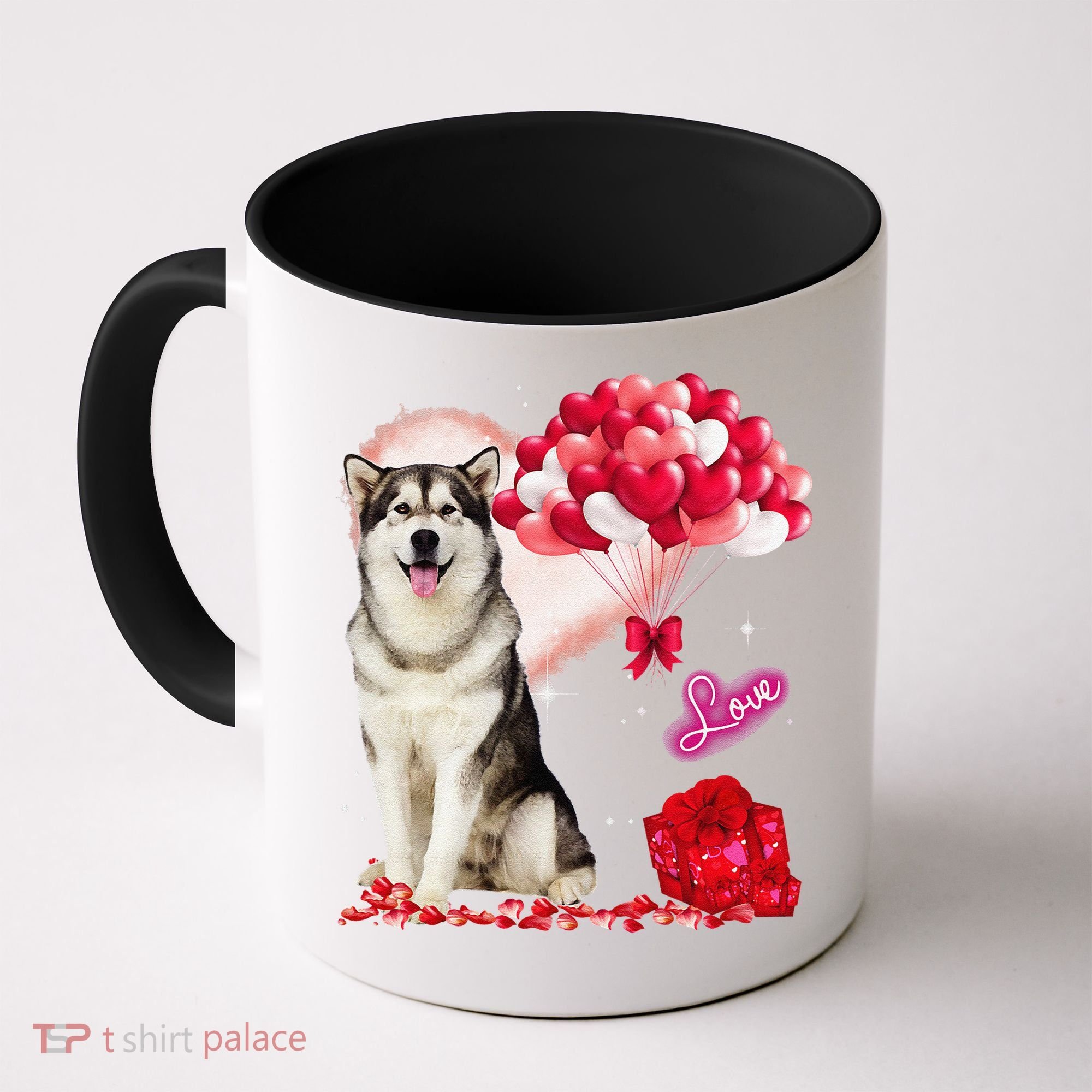 Cute Alaskan Malamute Balloon Heart Valentine's Day Coffee Mug