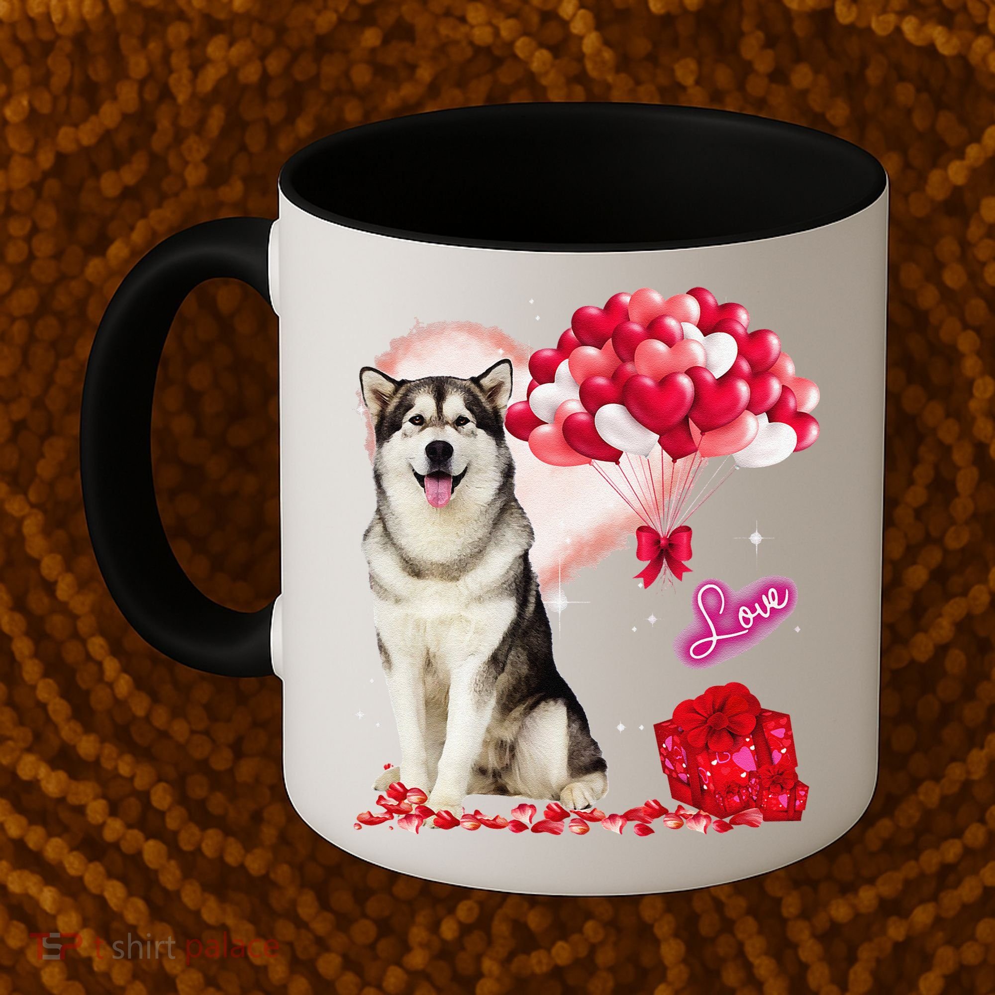 Cute Alaskan Malamute Balloon Heart Valentine's Day Coffee Mug