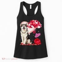 Cute Alaskan Malamute Balloon Heart Valentine's Day Women's Tank Top thumb 0