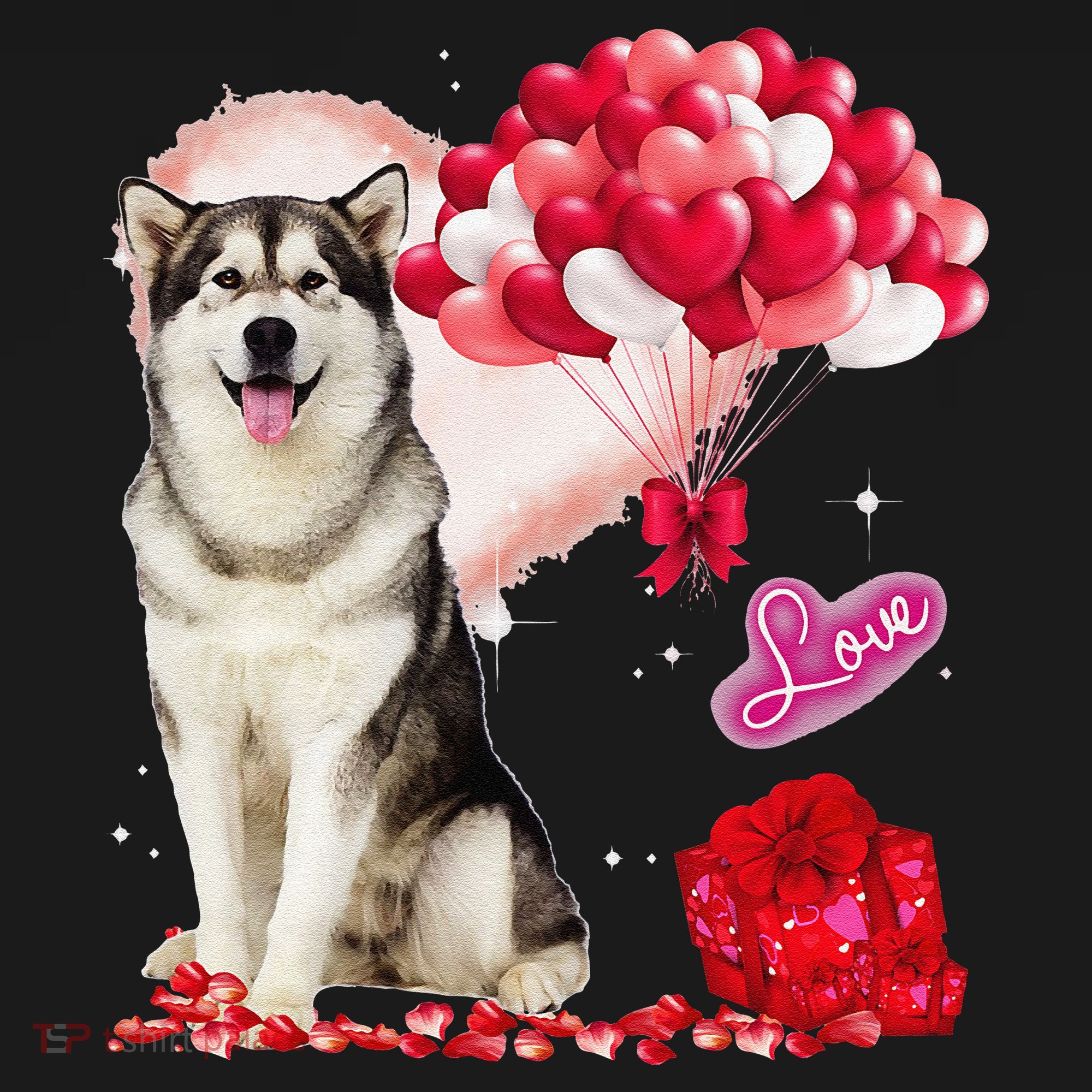 Cute Alaskan Malamute Balloon Heart Valentine's Day Women's Tank Top
