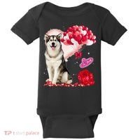 Cute Alaskan Malamute Balloon Heart Valentine's Day Baby Bodysuit thumb 0