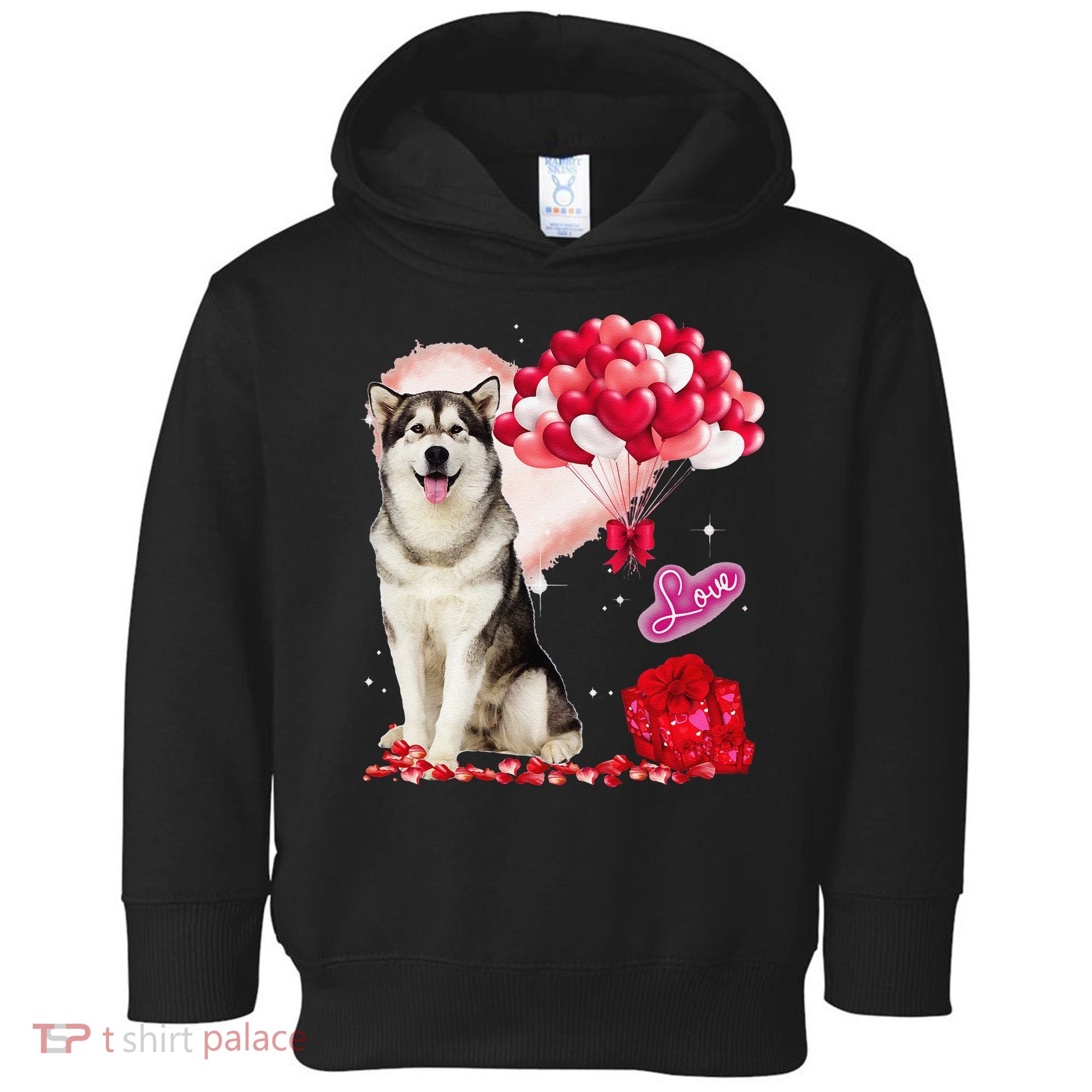 Cute Alaskan Malamute Balloon Heart Valentine's Day Toddler Hoodie