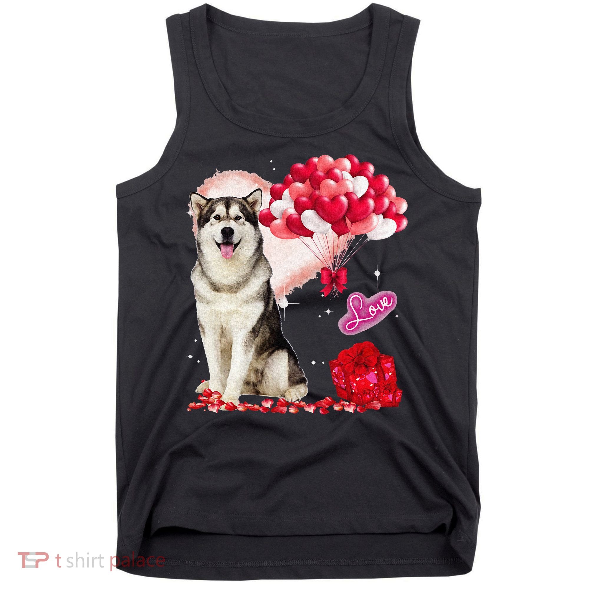 Cute Alaskan Malamute Balloon Heart Valentine's Day Tank Top