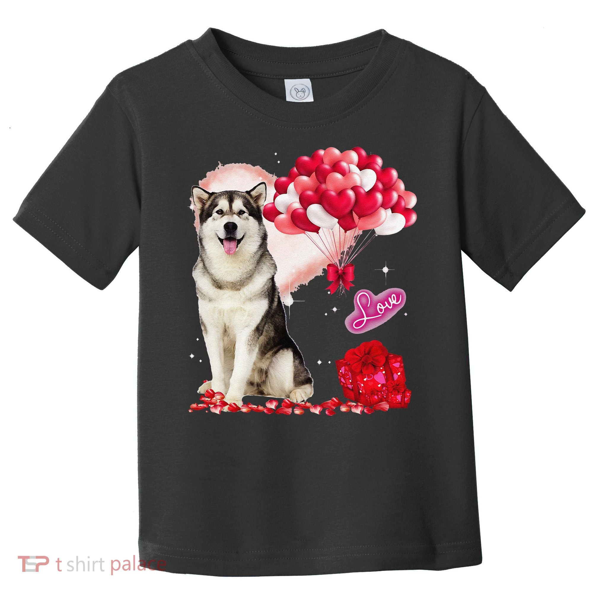 Cute Alaskan Malamute Balloon Heart Valentine's Day Toddler T-Shirt